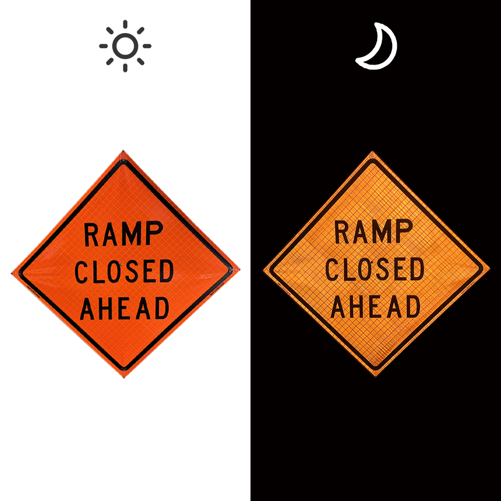 48 Inch Reflective Ramp Closed Ahead Roll Up Traffic Sign - 